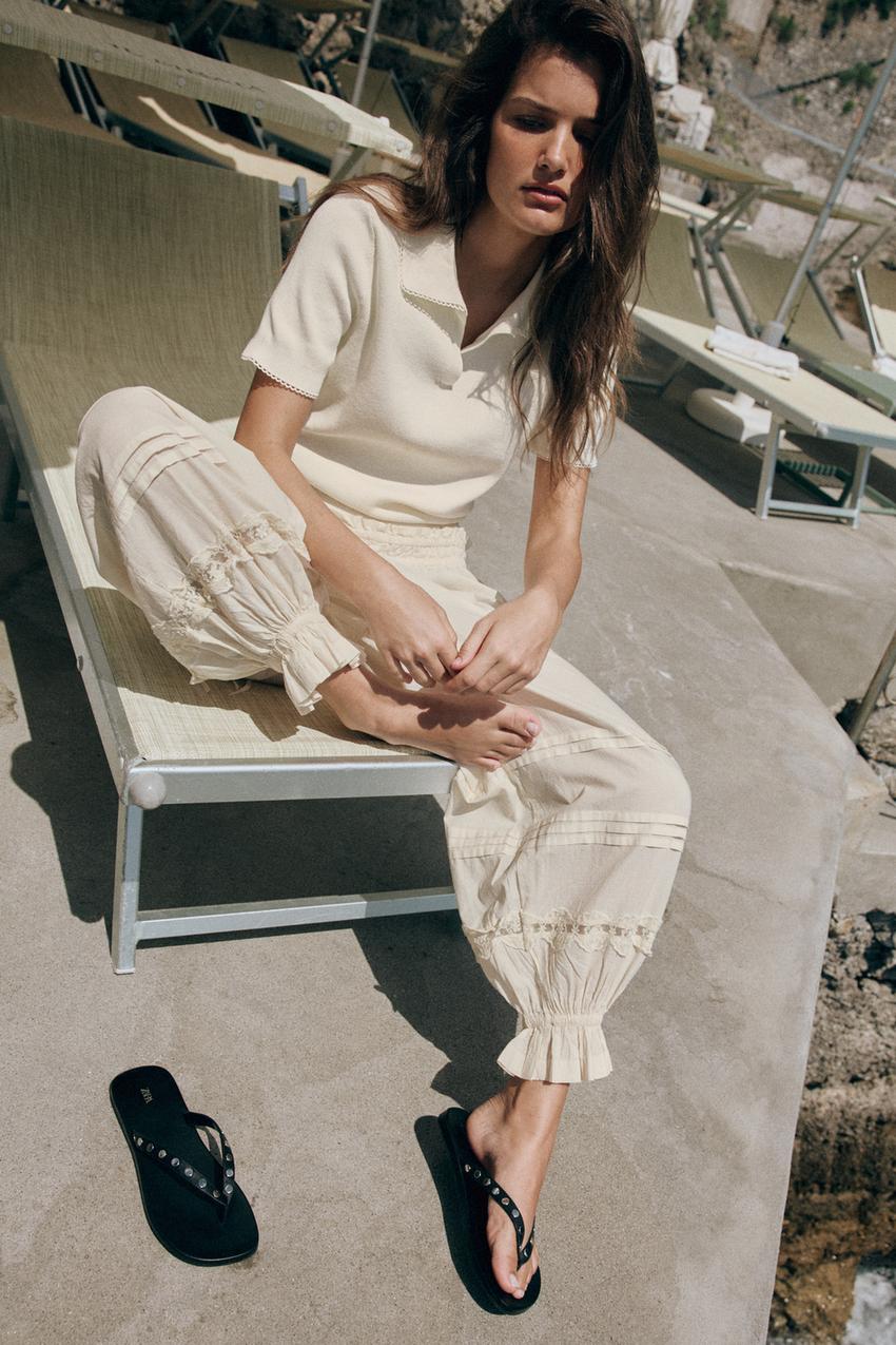 Pantalon bouffant à plis en dentelle