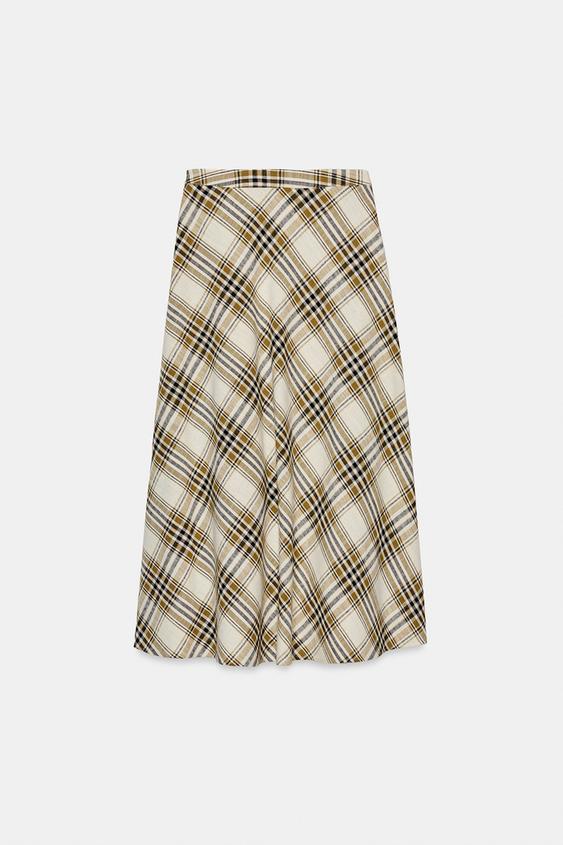 Jupe midi asymétrique à carreaux