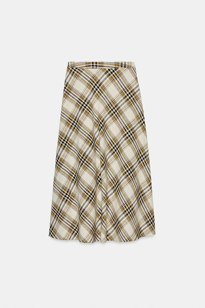 Jupe midi asymétrique à carreaux