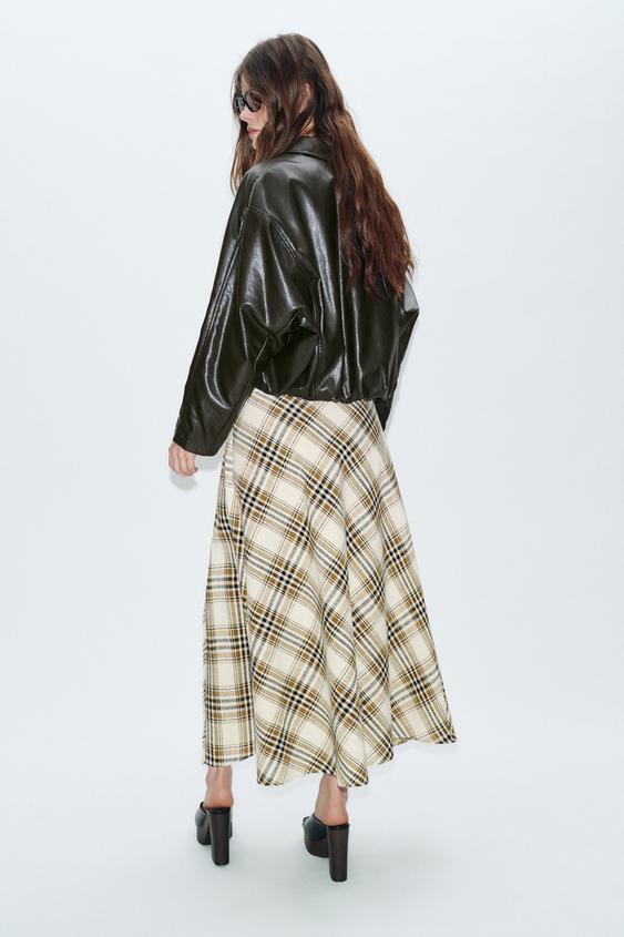 Jupe midi asymétrique à carreaux