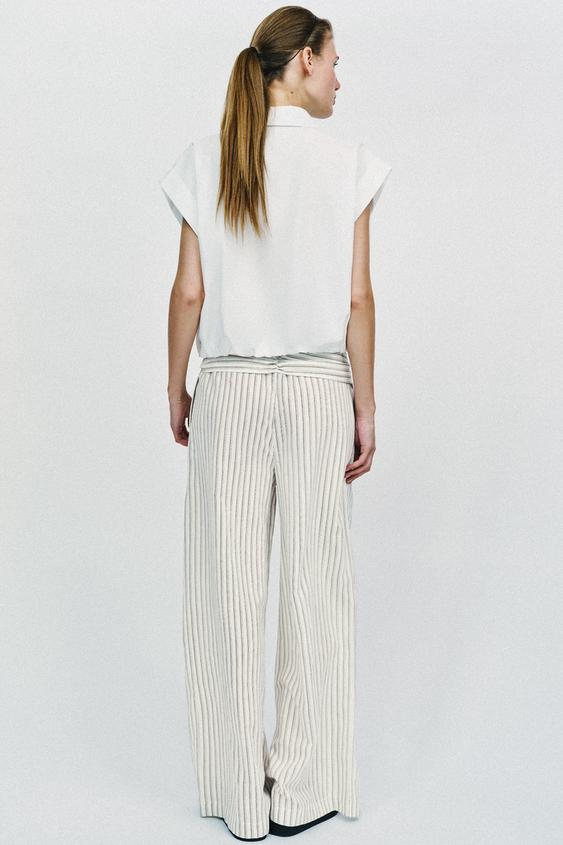 Pantalon large à rayures effet foulard