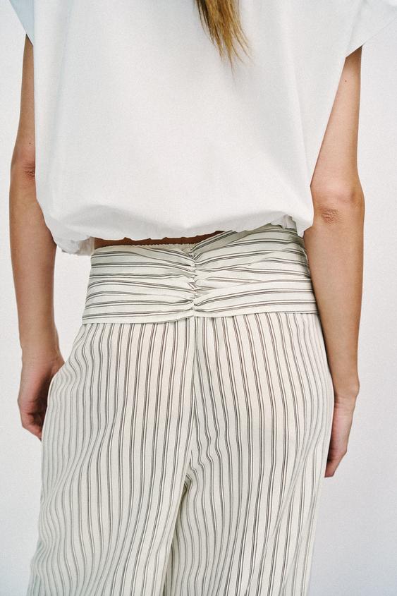 Pantalon large à rayures effet foulard
