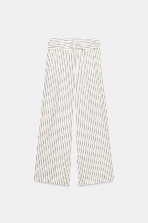 Pantalon large à rayures effet foulard