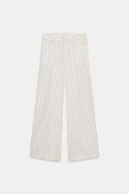 Pantalon large à rayures effet foulard