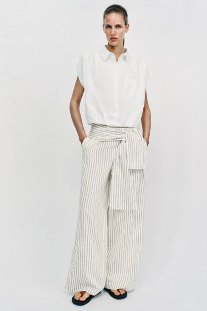 Pantalon large à rayures effet foulard
