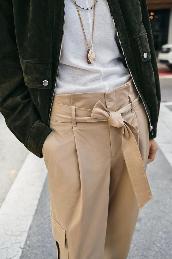 Pantalon paperbag à poches cargo