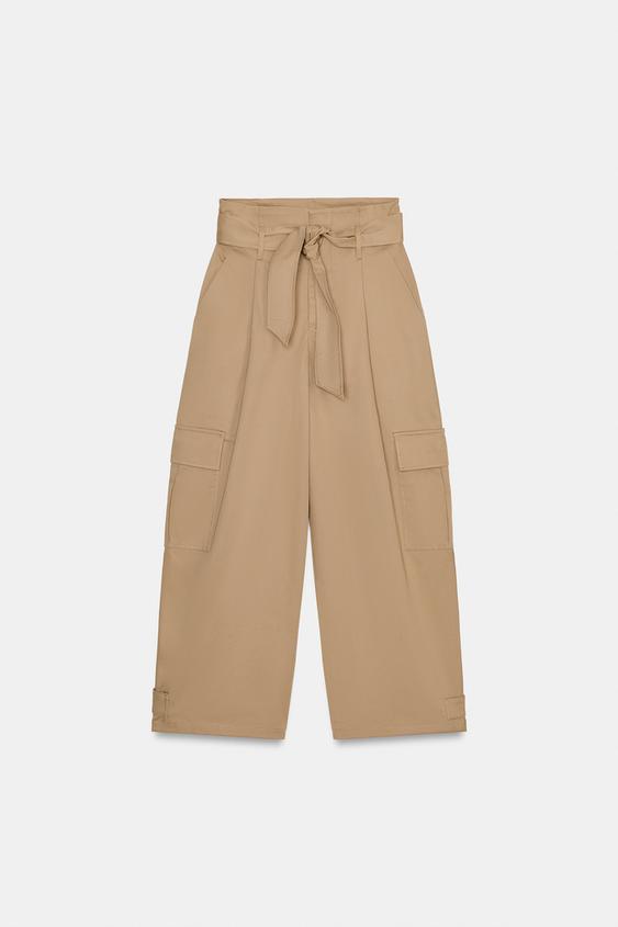 Pantalon paperbag à poches cargo