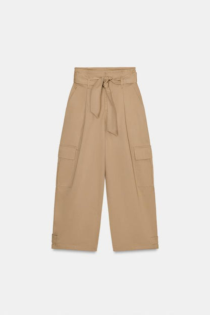 Pantalon paperbag à poches cargo
