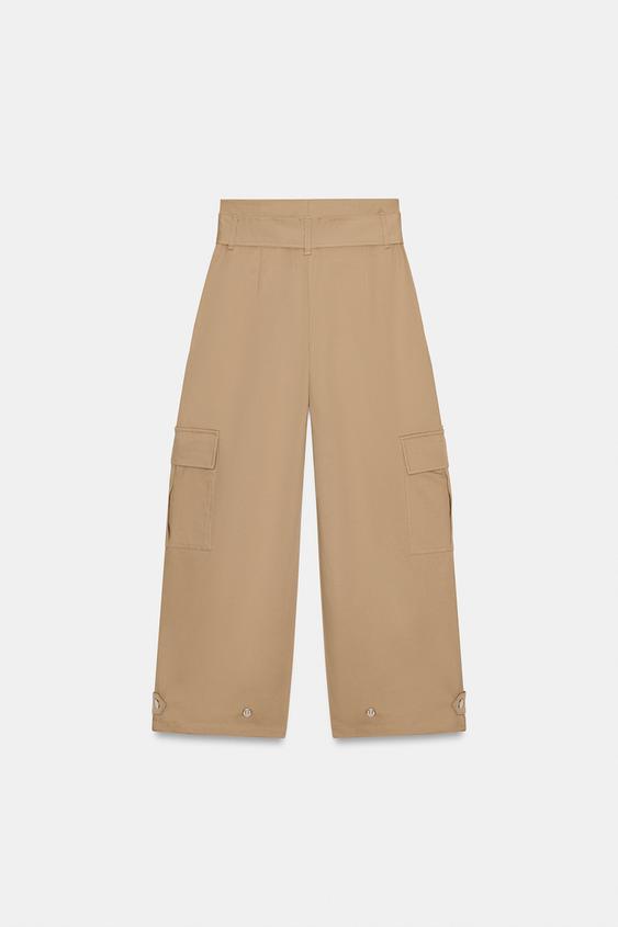 Pantalon paperbag à poches cargo