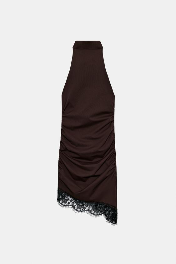 Robe courte drapée en dentelle