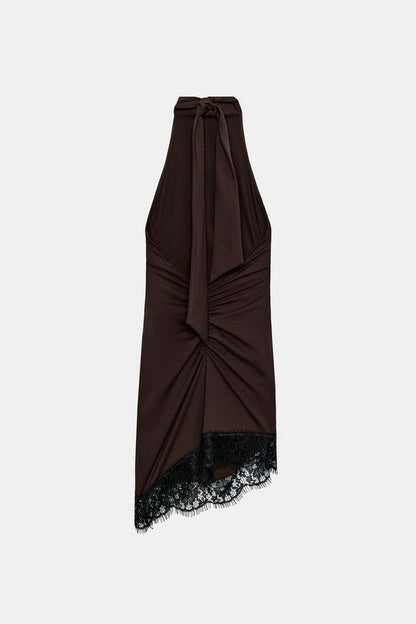 Robe courte drapée en dentelle
