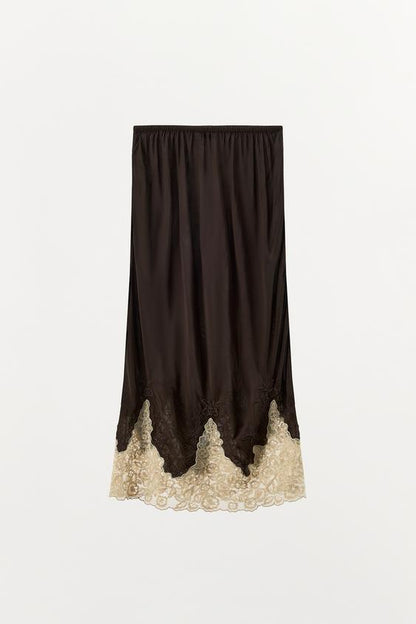 Jupe midi 100 % viscose brodée en dentelle