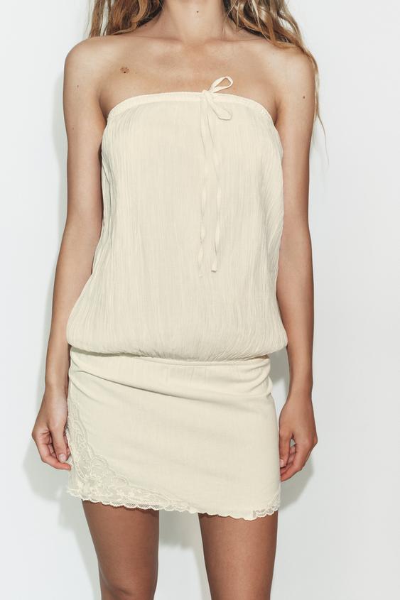 Robe bustier contrastée brodée