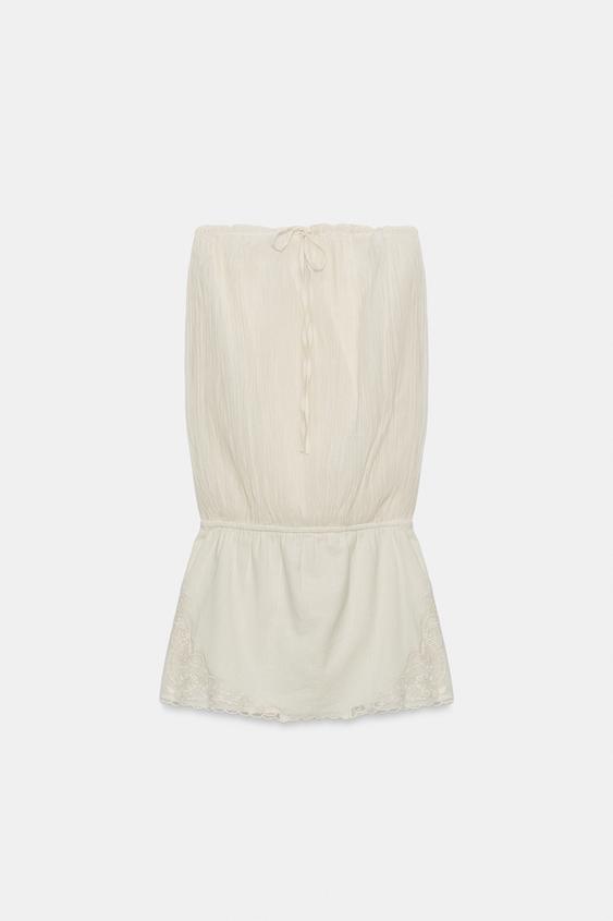 Robe bustier contrastée brodée