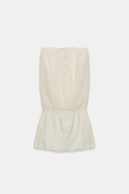 Robe bustier contrastée brodée