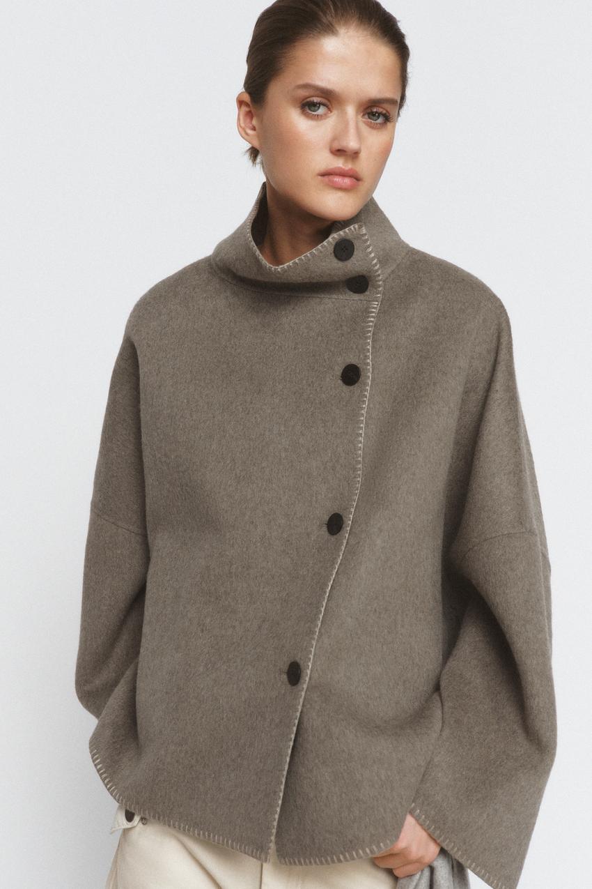 Veste en mélange de laine à surpiqûres ZW Collection