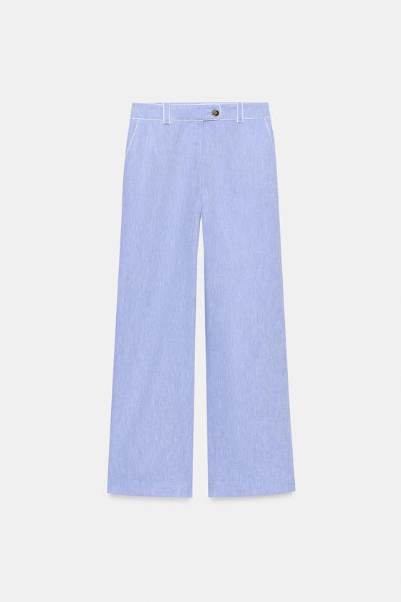 Pantalon en lin à détails passepoilés