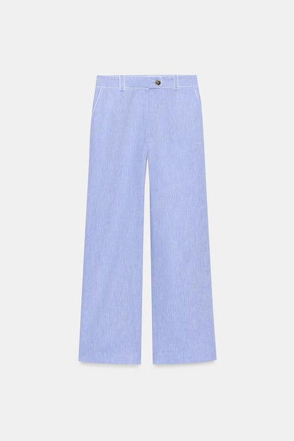 Pantalon en lin à détails passepoilés