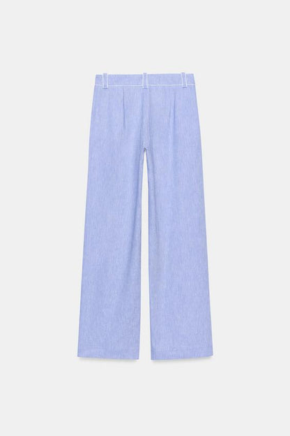 Pantalon en lin à détails passepoilés
