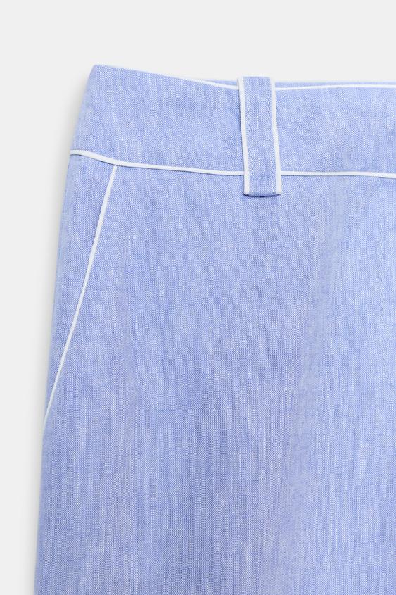 Pantalon en lin à détails passepoilés