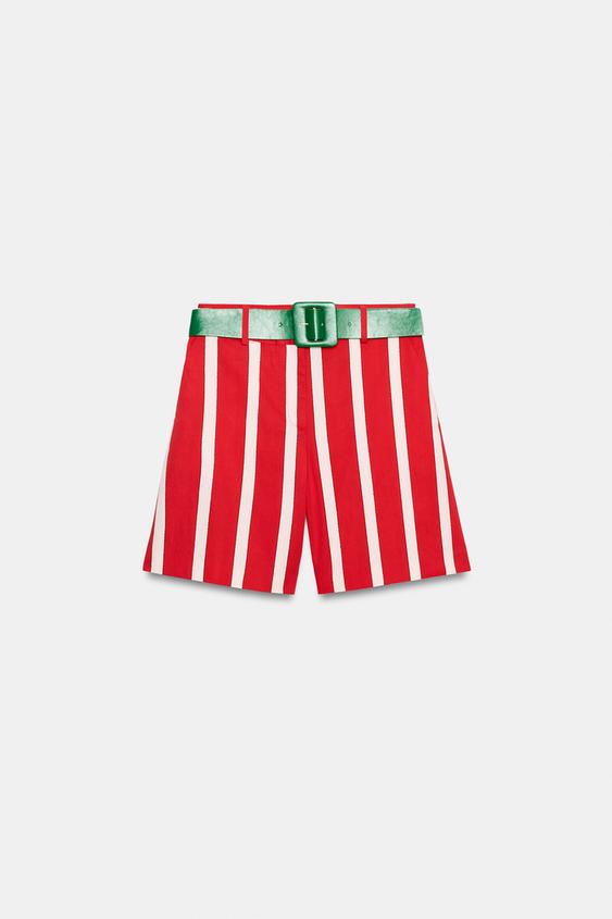 Bermuda à rayures avec ceinture