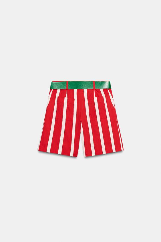 Bermuda à rayures avec ceinture