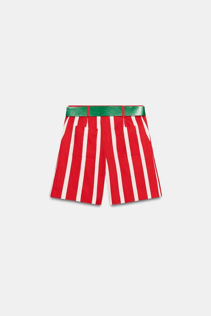 Bermuda à rayures avec ceinture