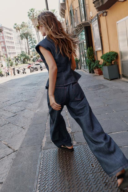 Pantalon coupe barrel en lin