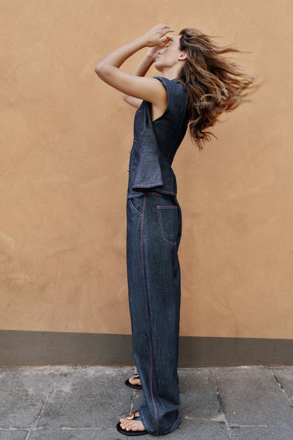 Pantalon coupe barrel en lin