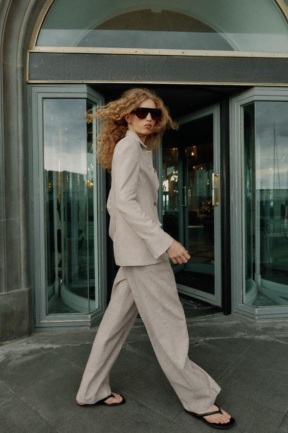 Pantalon droit à pinces en lin