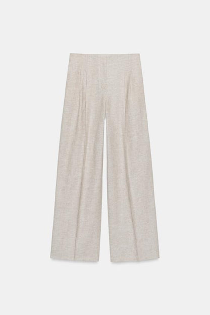 Pantalon droit à pinces en lin