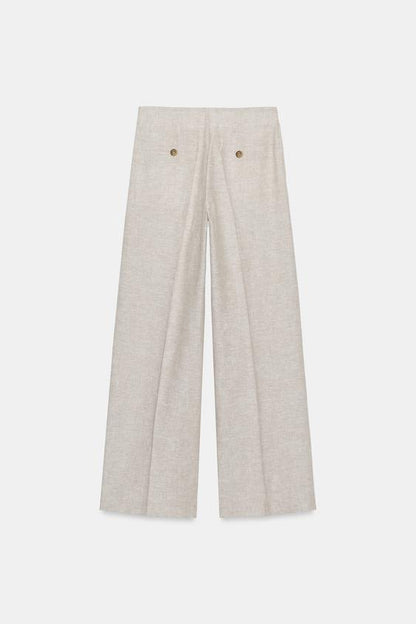 Pantalon droit à pinces en lin