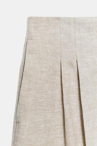 Pantalon droit à pinces en lin