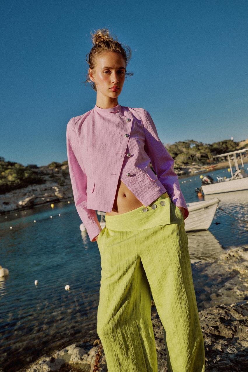 Pantalon large taille haute à revers