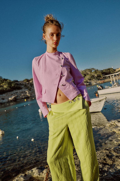 Pantalon large taille haute à revers