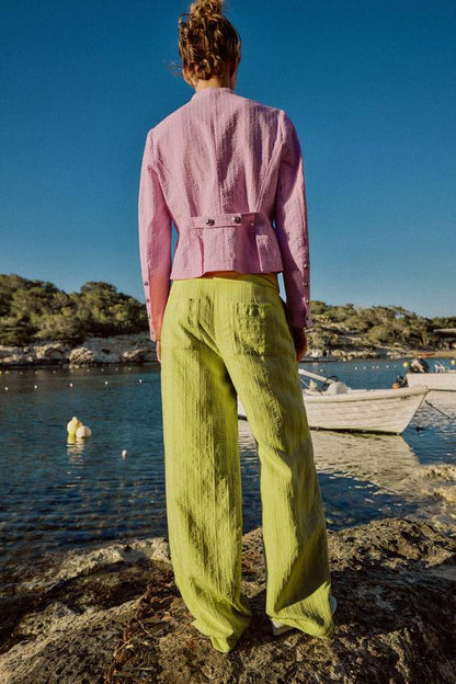 Pantalon large taille haute à revers