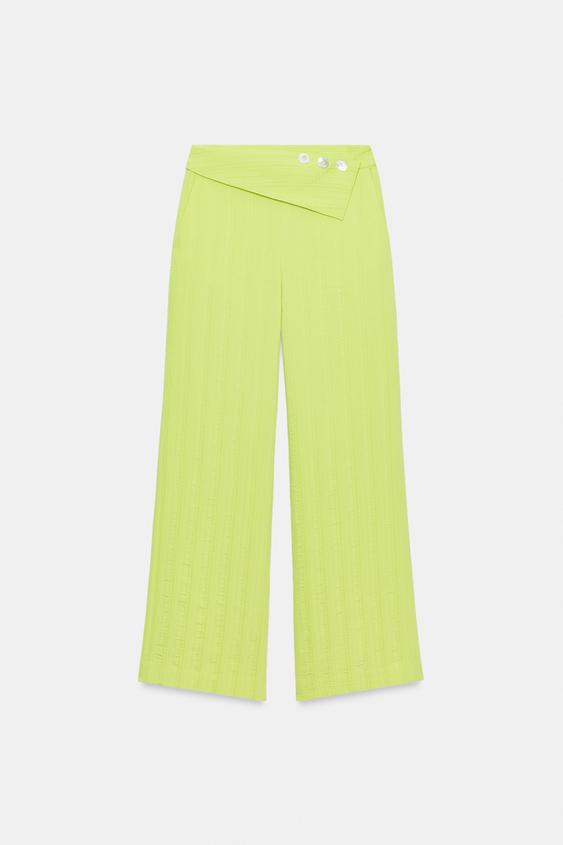 Pantalon large taille haute à revers