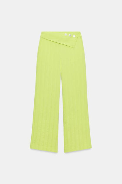 Pantalon large taille haute à revers