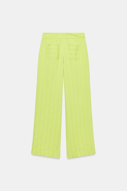 Pantalon large taille haute à revers