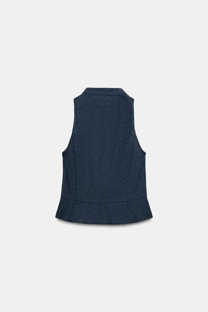 Top peplum à brandebourgs en lin