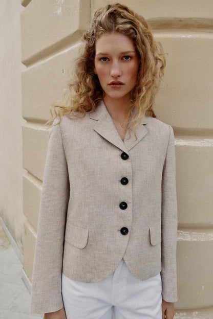 Blazer droit en lin à pinces