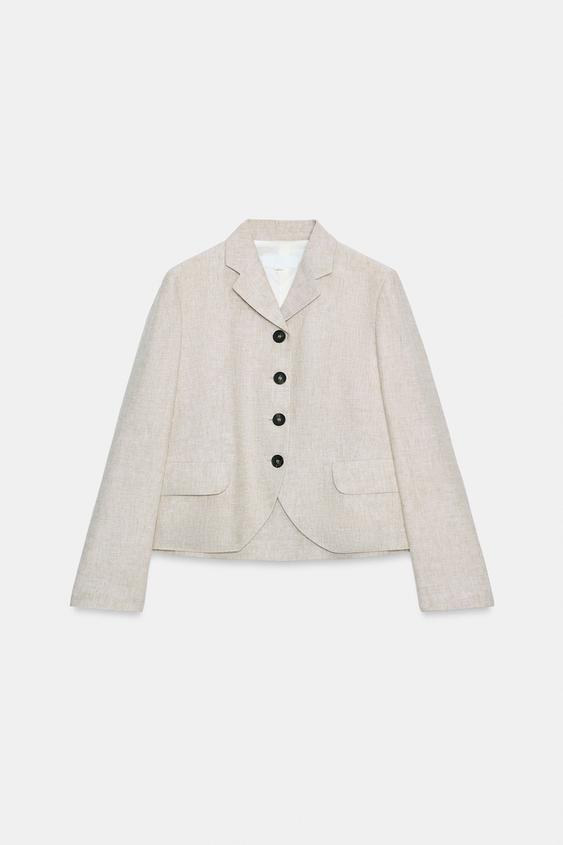 Blazer droit en lin à pinces