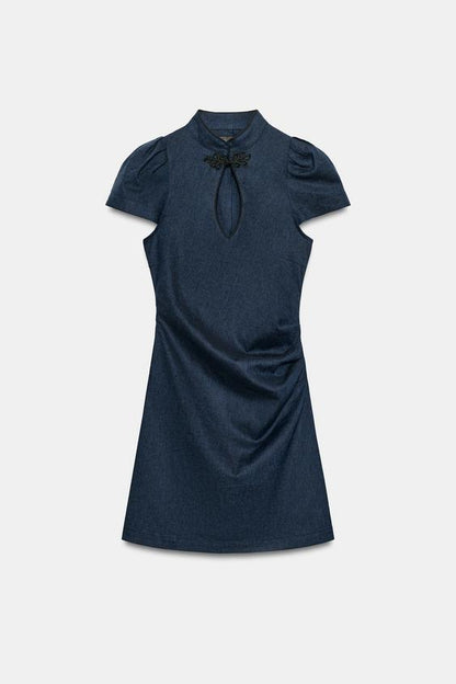 Robe mini en lin à brandebourg