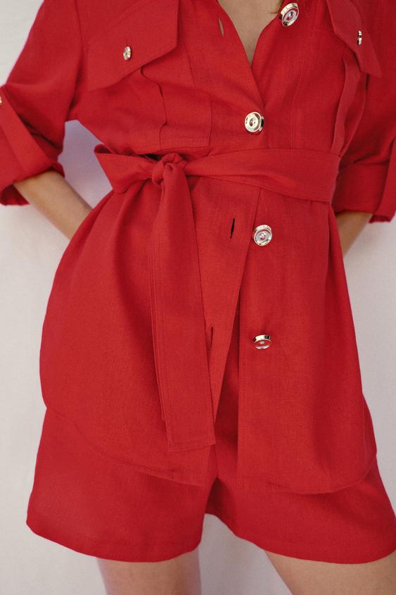 Veste safari en lin avec ceinture