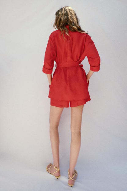 Veste safari en lin avec ceinture