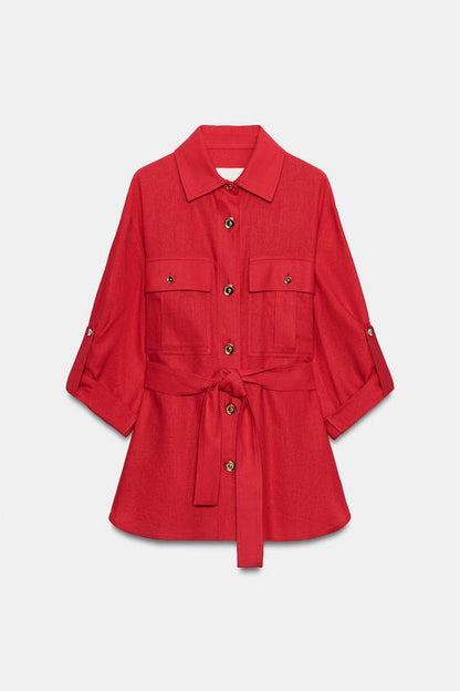 Veste safari en lin avec ceinture