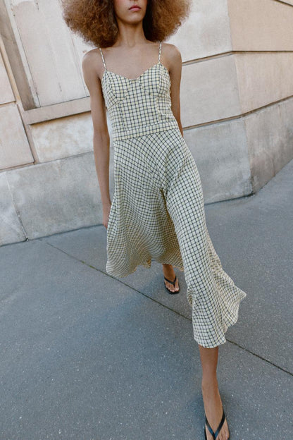 Robe midi à bretelles à carreaux