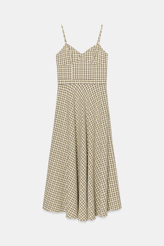 Robe midi à bretelles à carreaux