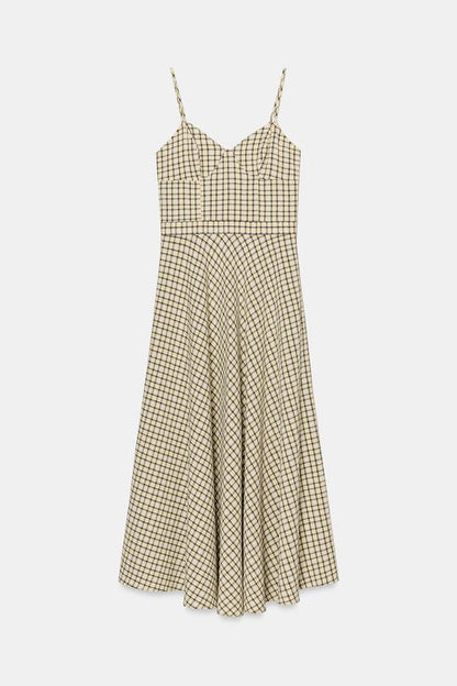 Robe midi à bretelles à carreaux