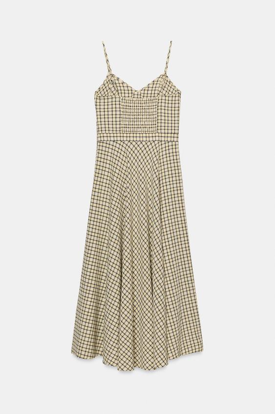 Robe midi à bretelles à carreaux